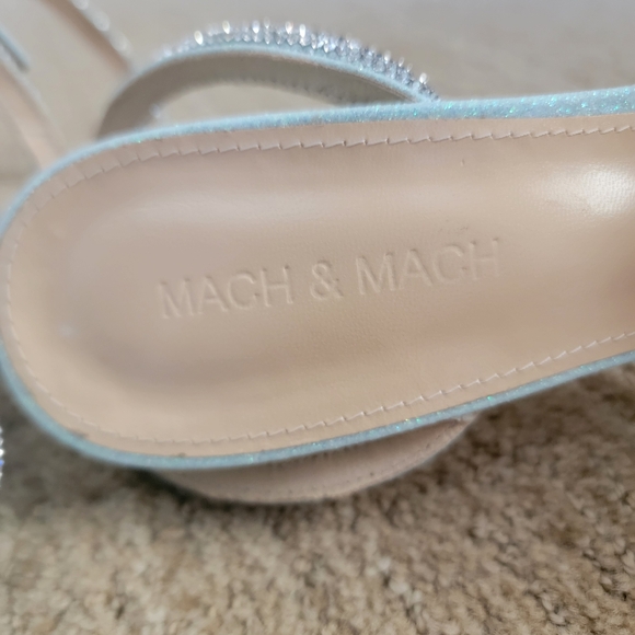 MACH & MACH Glitter Double Crystal Bow Pointed Toe Pump in Baby Blue, Size 40 - Picture 7 of 13